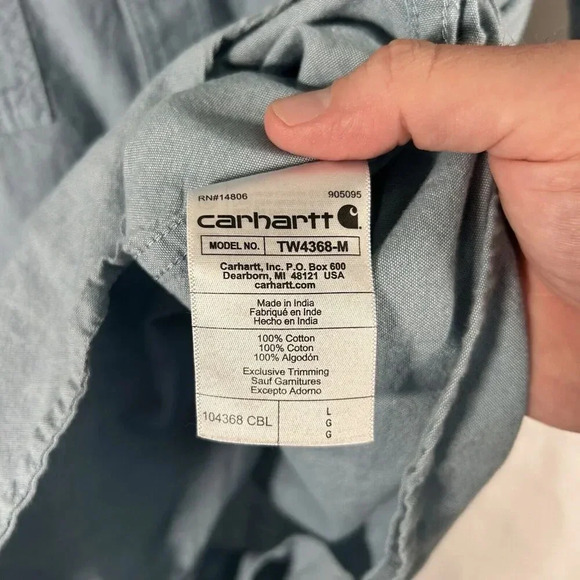 Carhartt Shirt Men's Large Blue Loose Fit Cut Off Short Sleeve Button Up - Picture 6 of 9